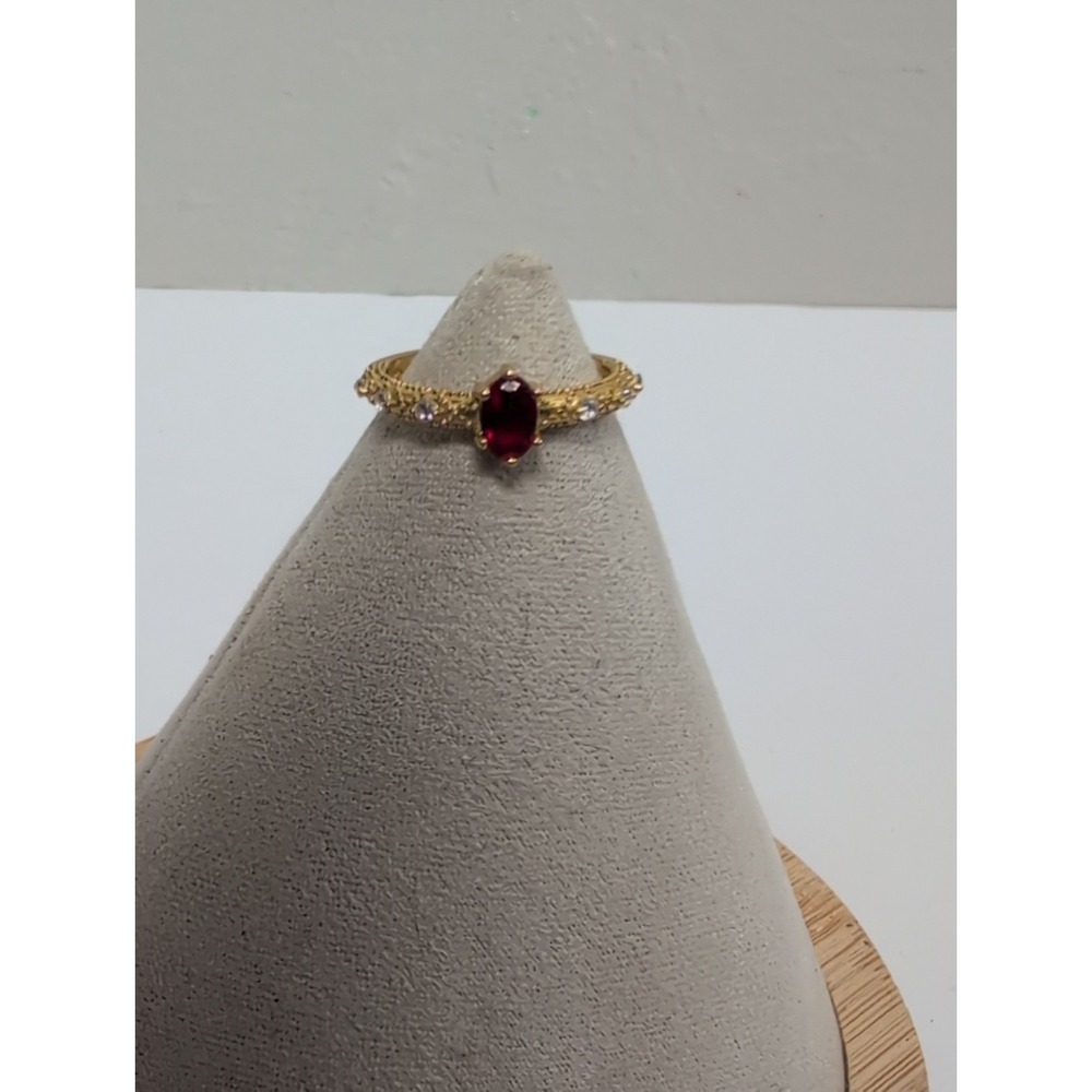 Red Garnet Ring 925 Silver Gold With Diamond Accents‎ Vintage Size 6